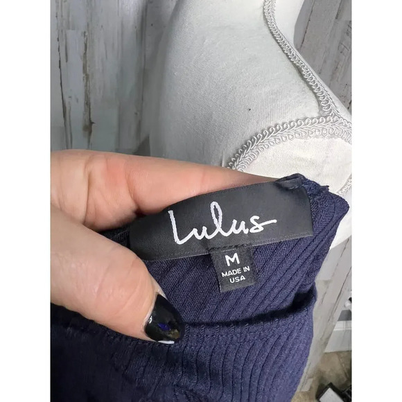 NWT Lulus Women's Navy‎ Blue Asymmetrical Mini Dress Size Medium Long Sleeve - Picture 7 of 7